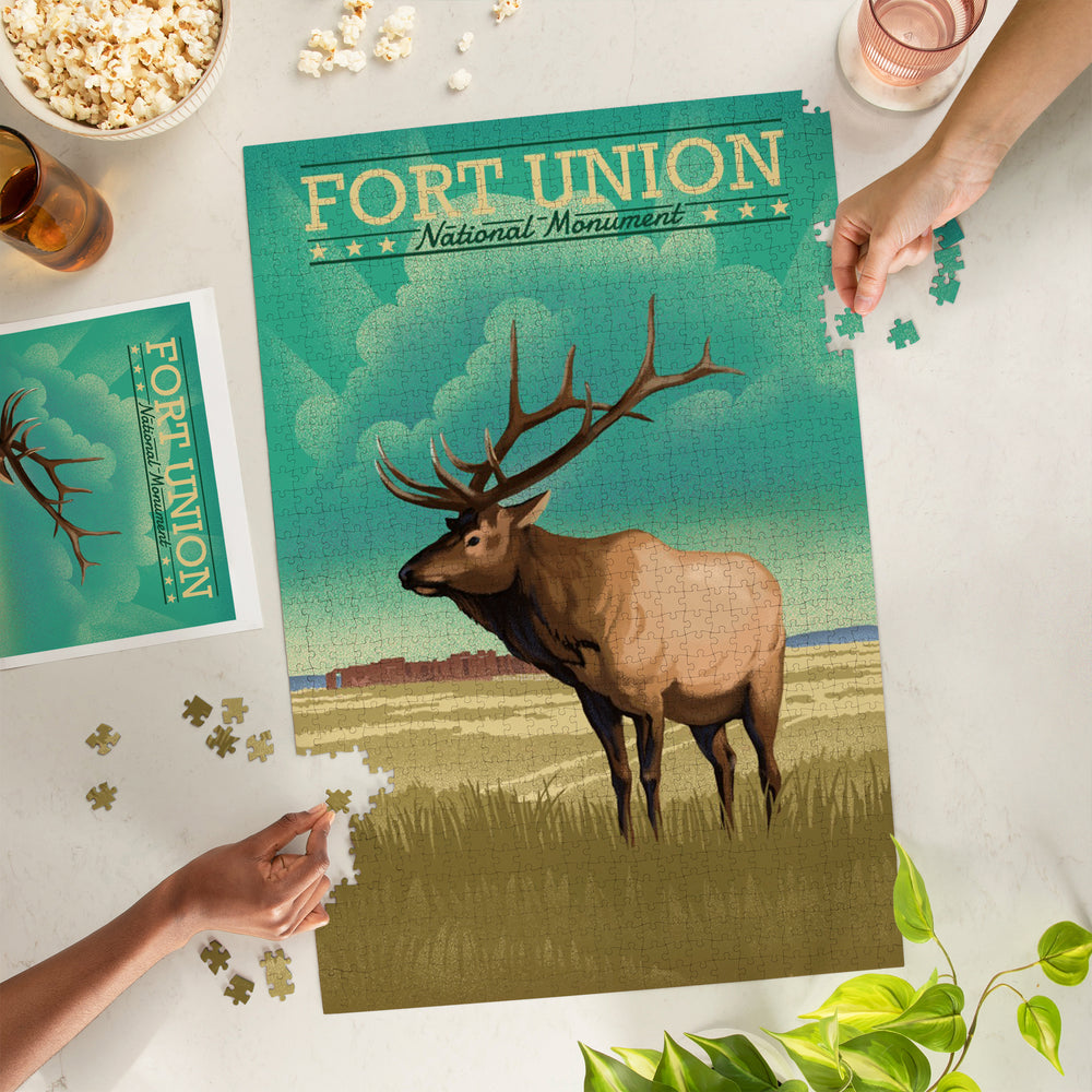 Fort Union, New Mexico, Elk, Lithograph, Jigsaw Puzzle Puzzle Lantern Press 