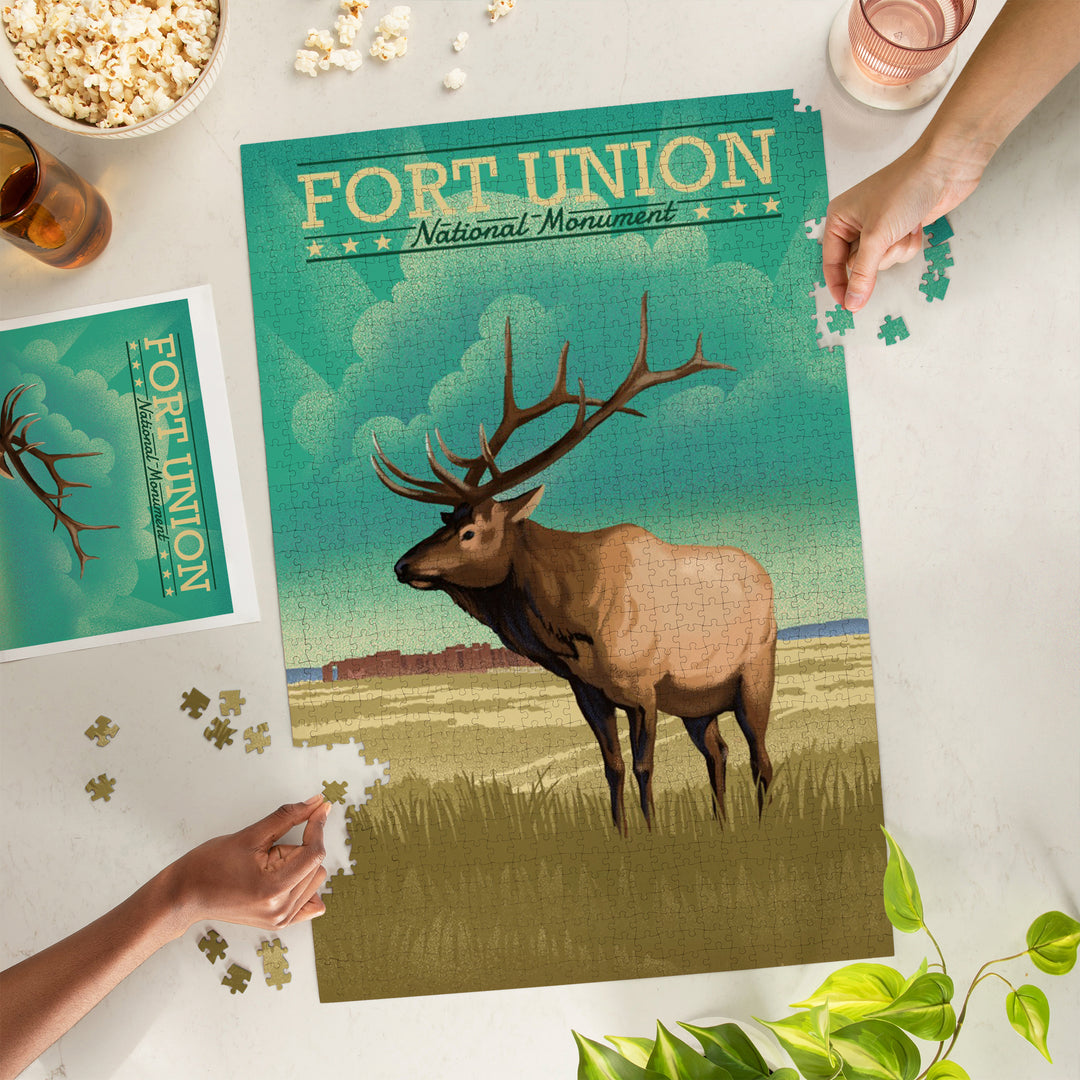 Fort Union, New Mexico, Elk, Lithograph, Jigsaw Puzzle Puzzle Lantern Press 