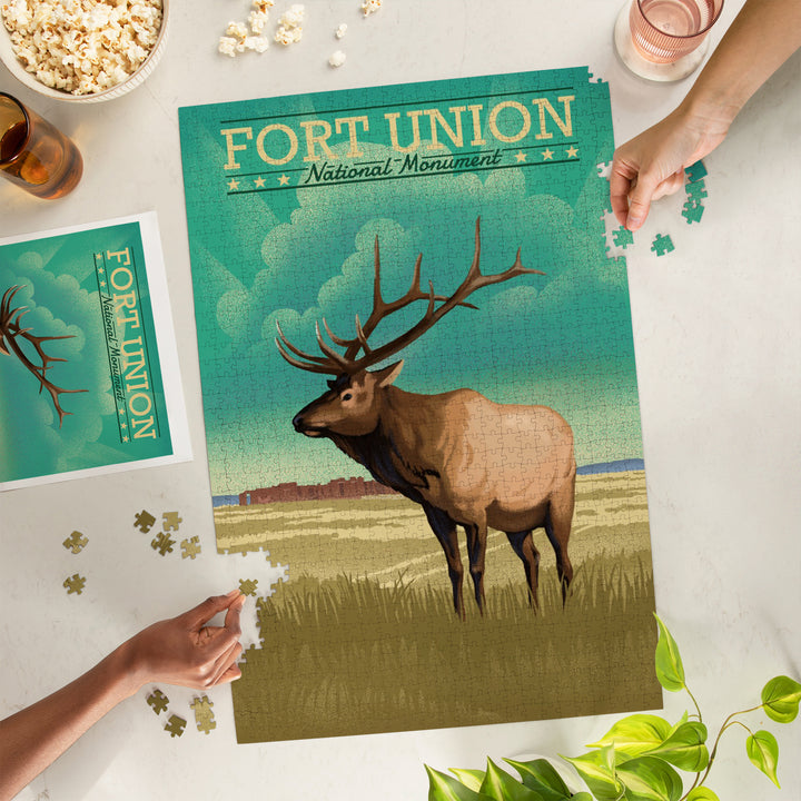 Fort Union, New Mexico, Elk, Lithograph, Jigsaw Puzzle Puzzle Lantern Press 