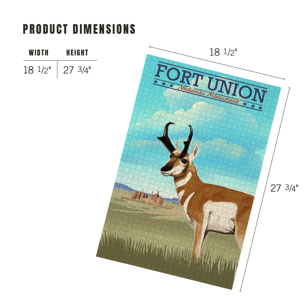 Fort Union, New Mexico, Pronghorn Antelope, Lithograph, Jigsaw Puzzle Puzzle Lantern Press 