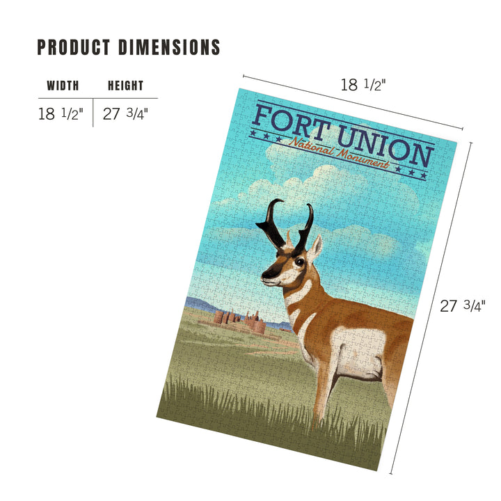 Fort Union, New Mexico, Pronghorn Antelope, Lithograph, Jigsaw Puzzle Puzzle Lantern Press 
