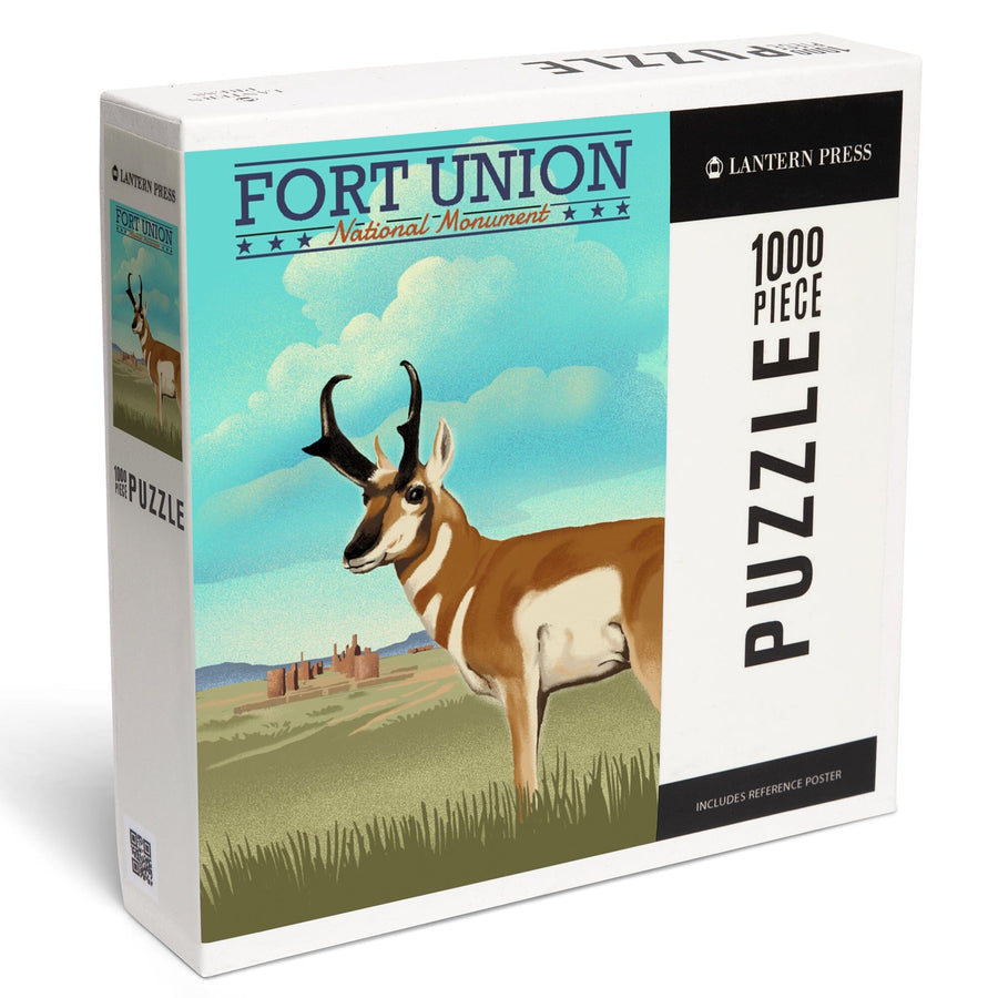Fort Union, New Mexico, Pronghorn Antelope, Lithograph, Jigsaw Puzzle Puzzle Lantern Press 