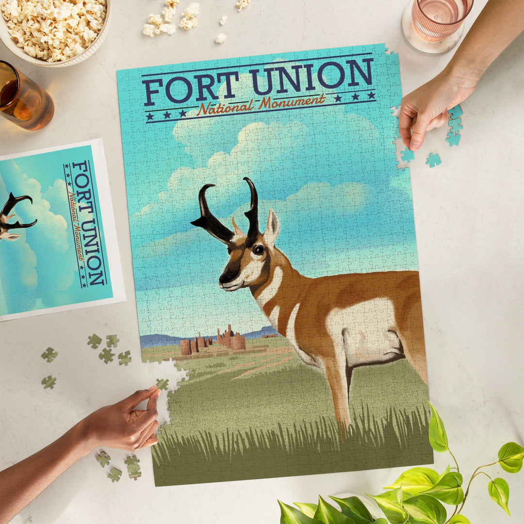 Fort Union, New Mexico, Pronghorn Antelope, Lithograph, Jigsaw Puzzle Puzzle Lantern Press 