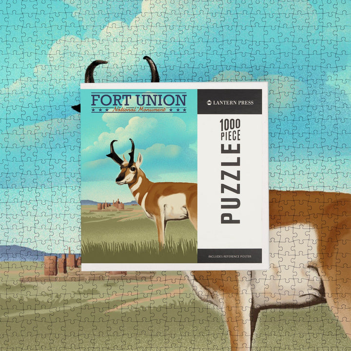 Fort Union, New Mexico, Pronghorn Antelope, Lithograph, Jigsaw Puzzle Puzzle Lantern Press 