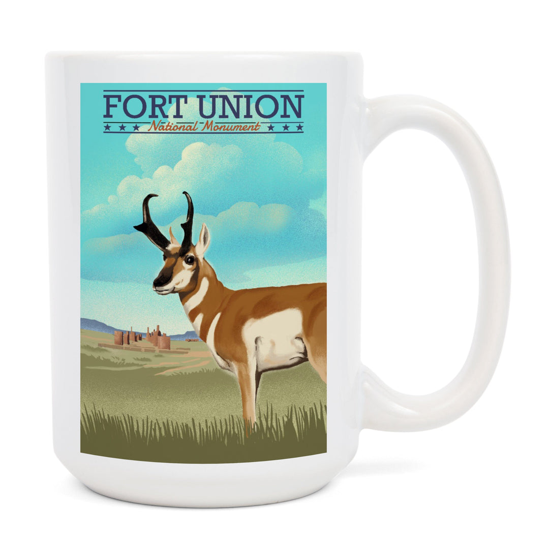 Fort Union, New Mexico, Pronghorn Antelope, Lithograph, Lantern Press Artwork, Ceramic Mug Mugs Lantern Press 