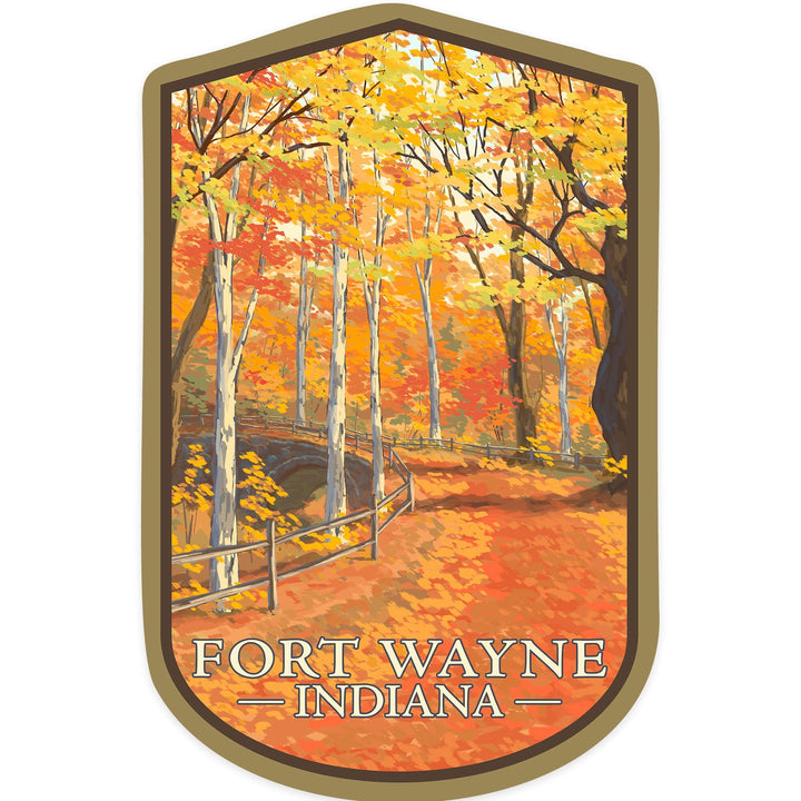 Fort Wayne, Indiana, Fall Colors Scene, Contour, Vinyl Sticker Sticker Lantern Press 