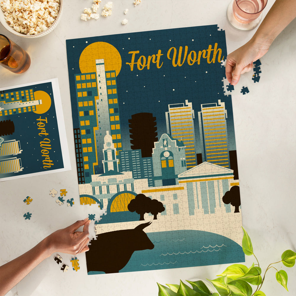 Fort Worth, Texas, Retro Skyline Series, Jigsaw Puzzle Puzzle Lantern Press 