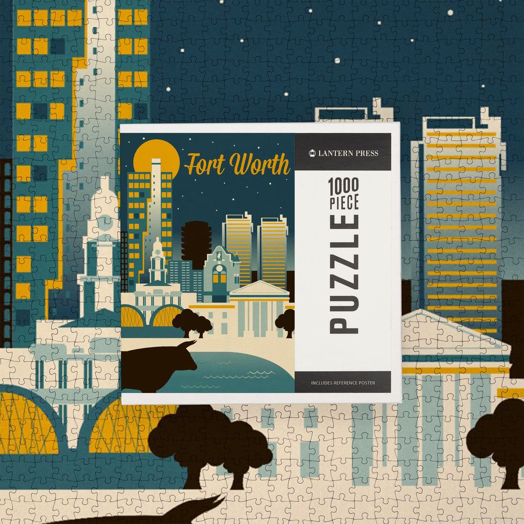 Fort Worth, Texas, Retro Skyline Series, Jigsaw Puzzle Puzzle Lantern Press 
