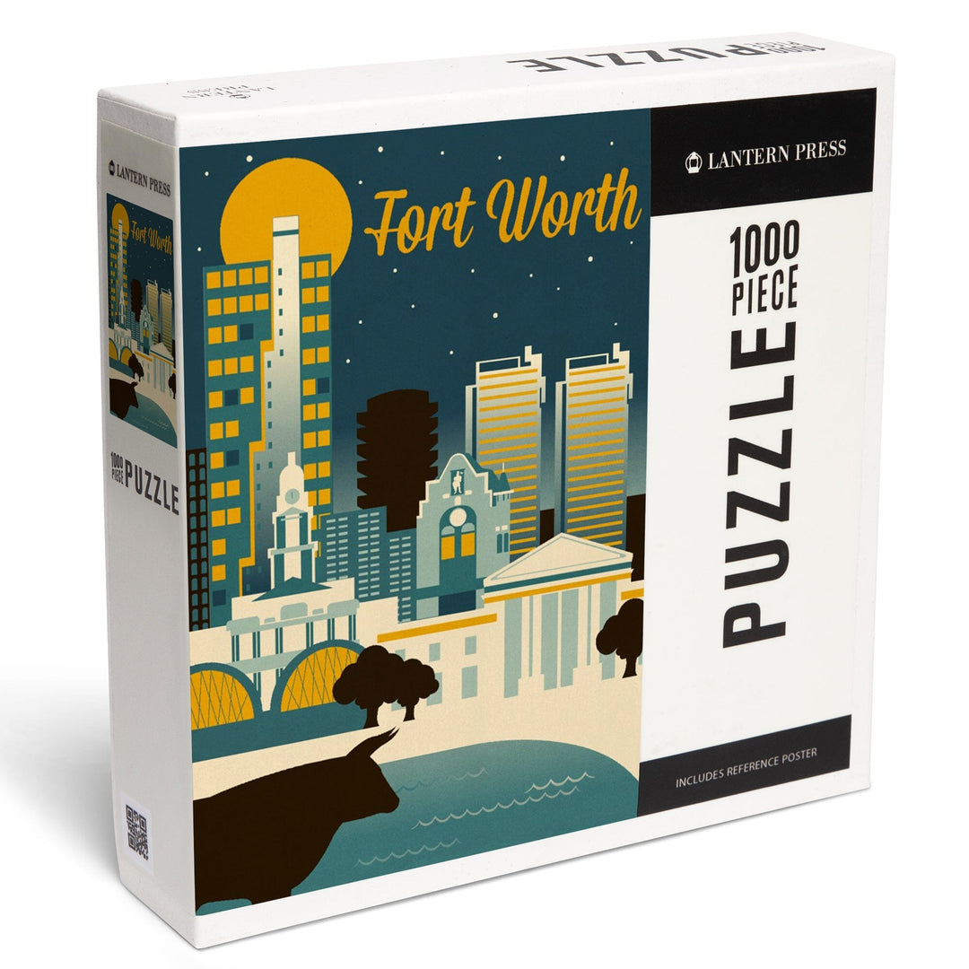 Fort Worth, Texas, Retro Skyline Series, Jigsaw Puzzle Puzzle Lantern Press 