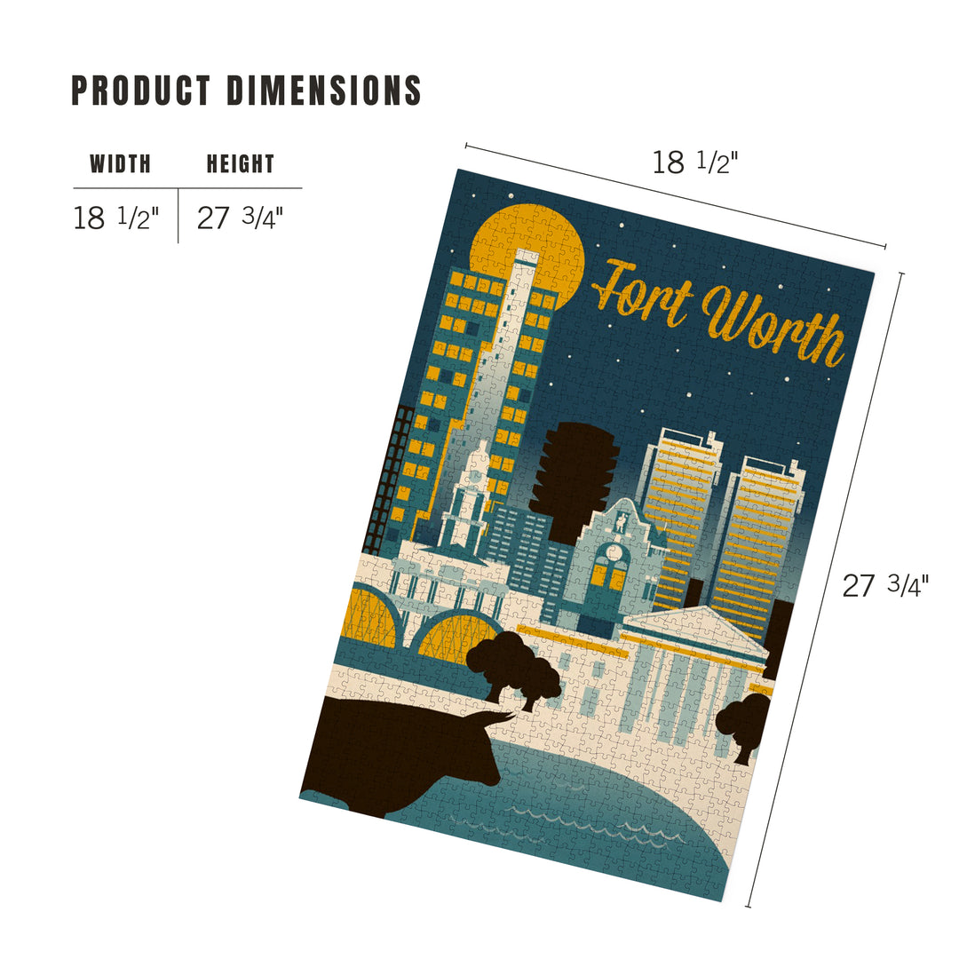 Fort Worth, Texas, Retro Skyline Series, Jigsaw Puzzle Puzzle Lantern Press 