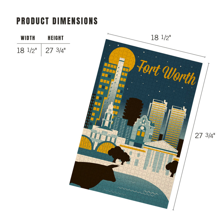 Fort Worth, Texas, Retro Skyline Series, Jigsaw Puzzle Puzzle Lantern Press 