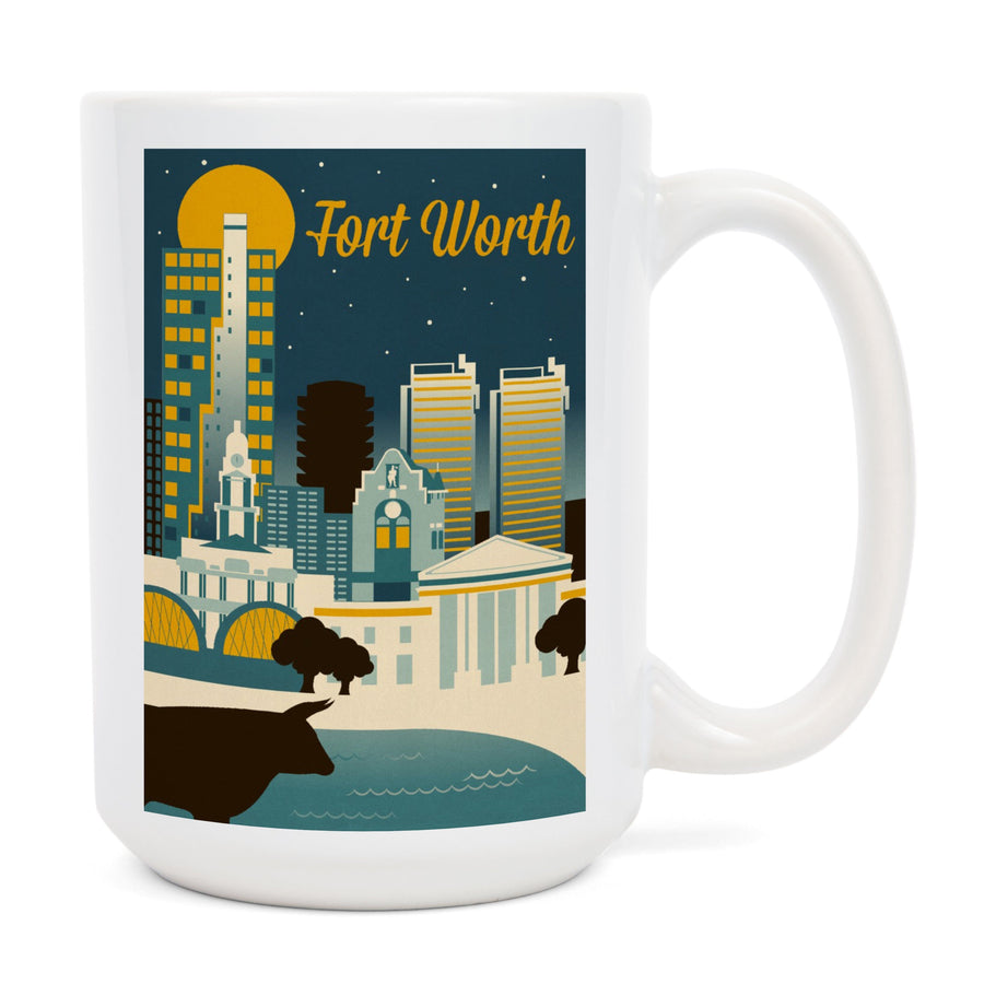 Fort Worth, Texas, Retro Skyline Series, Lantern Press Artwork, Ceramic Mug Mugs Lantern Press 