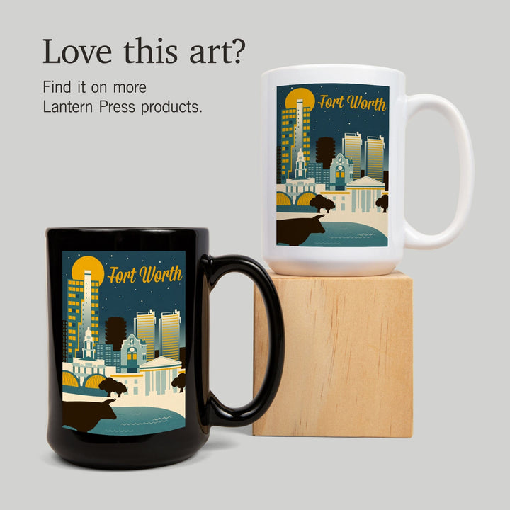 Fort Worth, Texas, Retro Skyline Series, Lantern Press Artwork, Ceramic Mug Mugs Lantern Press 