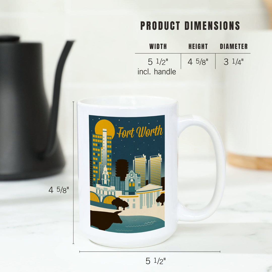 Fort Worth, Texas, Retro Skyline Series, Lantern Press Artwork, Ceramic Mug Mugs Lantern Press 