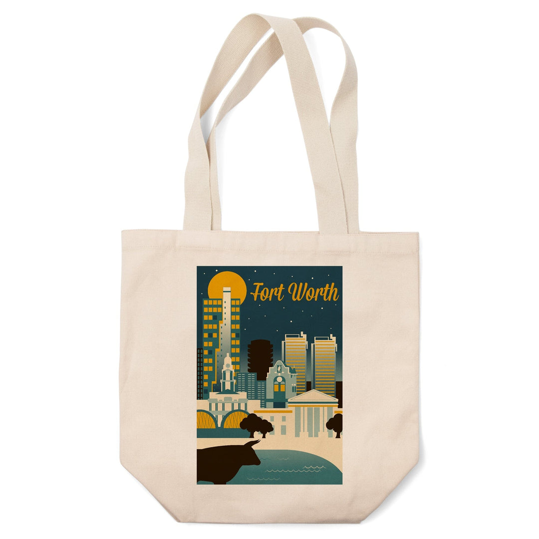 Fort Worth, Texas, Retro Skyline Series, Lantern Press Artwork, Tote Bag Totes Lantern Press 