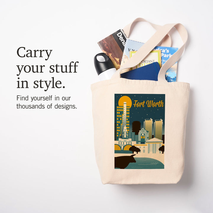 Fort Worth, Texas, Retro Skyline Series, Tote Bag Totes Lantern Press 