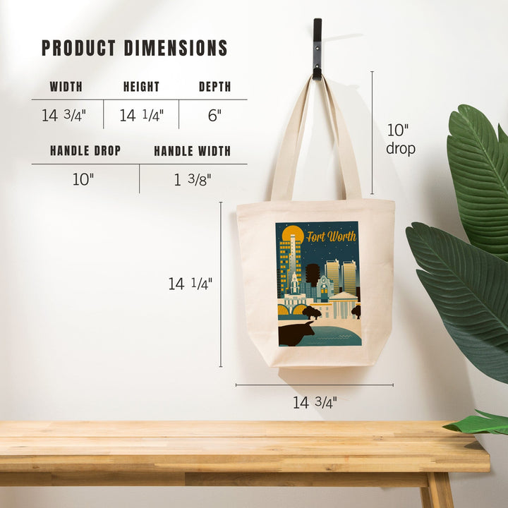 Fort Worth, Texas, Retro Skyline Series, Tote Bag Totes Lantern Press 