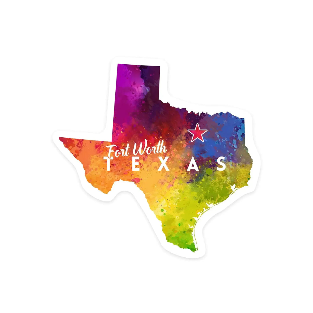 Fort Worth, Texas, State Abstract Watercolor, Contour, Vinyl Sticker Sticker Lantern Press 