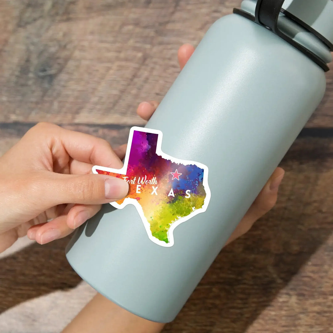 Fort Worth, Texas, State Abstract Watercolor, Contour, Vinyl Sticker Sticker Lantern Press 