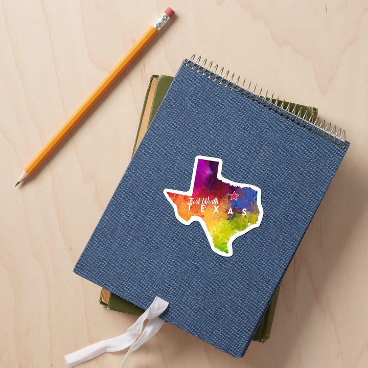 Fort Worth, Texas, State Abstract Watercolor, Contour, Vinyl Sticker Sticker Lantern Press 