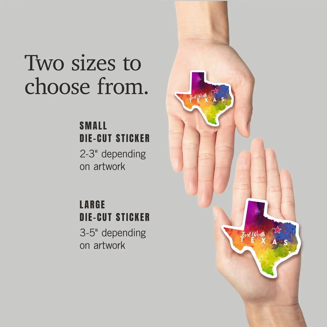 Fort Worth, Texas, State Abstract Watercolor, Contour, Vinyl Sticker Sticker Lantern Press 