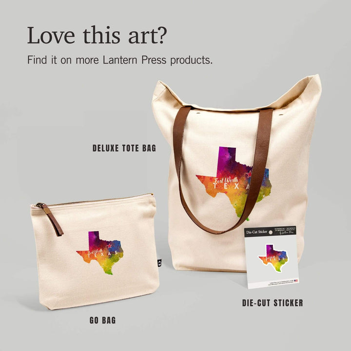 Fort Worth, Texas, State Abstract Watercolor, Contour, Vinyl Sticker Sticker Lantern Press 