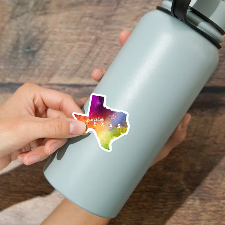 Fort Worth, Texas, State Abstract Watercolor, Contour, Vinyl Sticker Sticker Lantern Press 