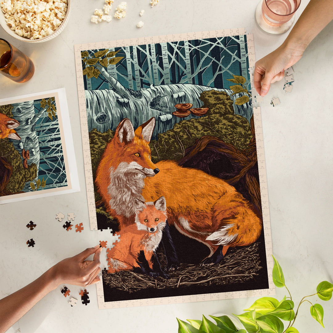 Fox and Kit, Letterpress, Jigsaw Puzzle - Lantern Press