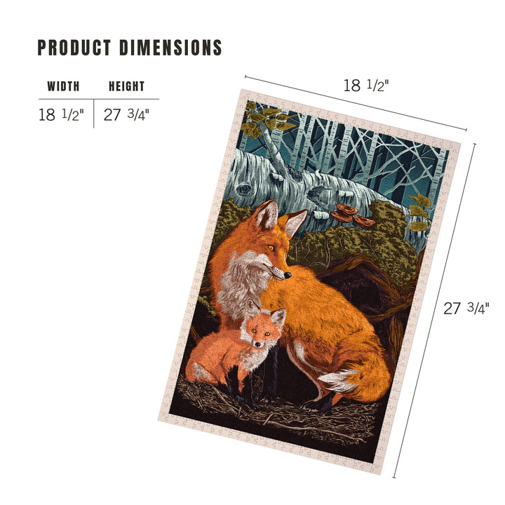 Fox and Kit, Letterpress, Jigsaw Puzzle - Lantern Press