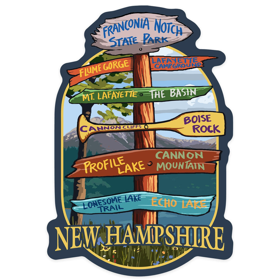 Franconia Notch, New Hampshire, Destination Sign, Contour, Lantern Press Artwork, Vinyl Sticker Sticker Lantern Press 