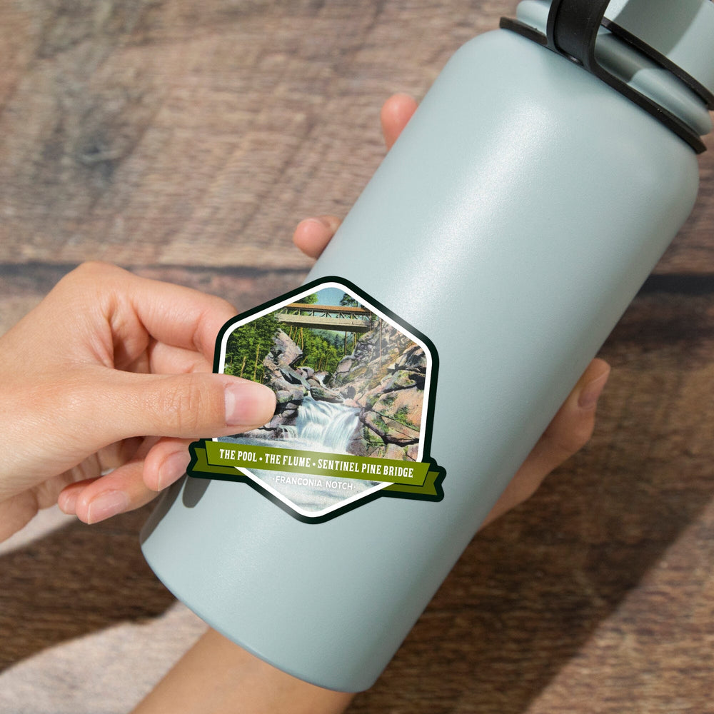 Franconia Notch, New Hampshire, Pool, Flume, and Sentinel Pine Bridge, Contour, Vinyl Sticker - Lantern Press