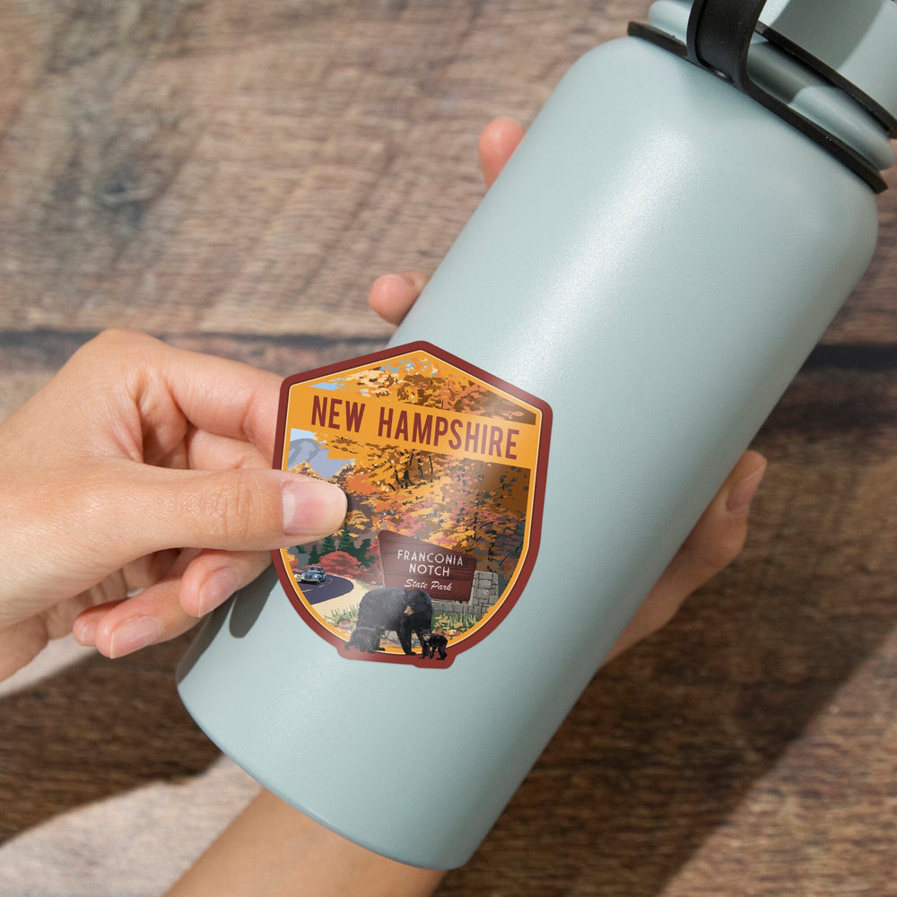 Franconia Notch State Park, New Hampshire, Bear Family and Fall Colors, Contour, Vinyl Sticker - Lantern Press