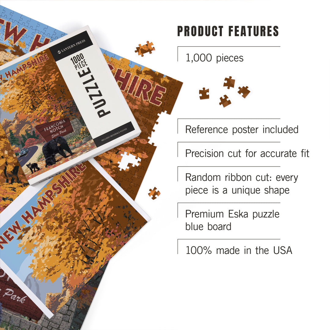 Franconia Notch State Park, New Hampshire, Bear Family and Fall Colors, Jigsaw Puzzle Puzzle Lantern Press 