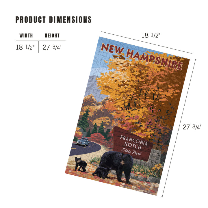 Franconia Notch State Park, New Hampshire, Bear Family and Fall Colors, Jigsaw Puzzle Puzzle Lantern Press 