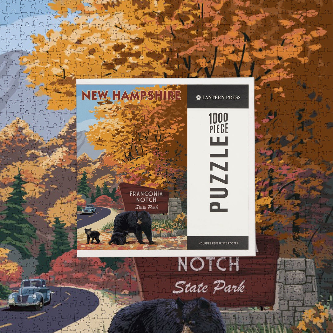 Franconia Notch State Park, New Hampshire, Bear Family and Fall Colors, Jigsaw Puzzle Puzzle Lantern Press 
