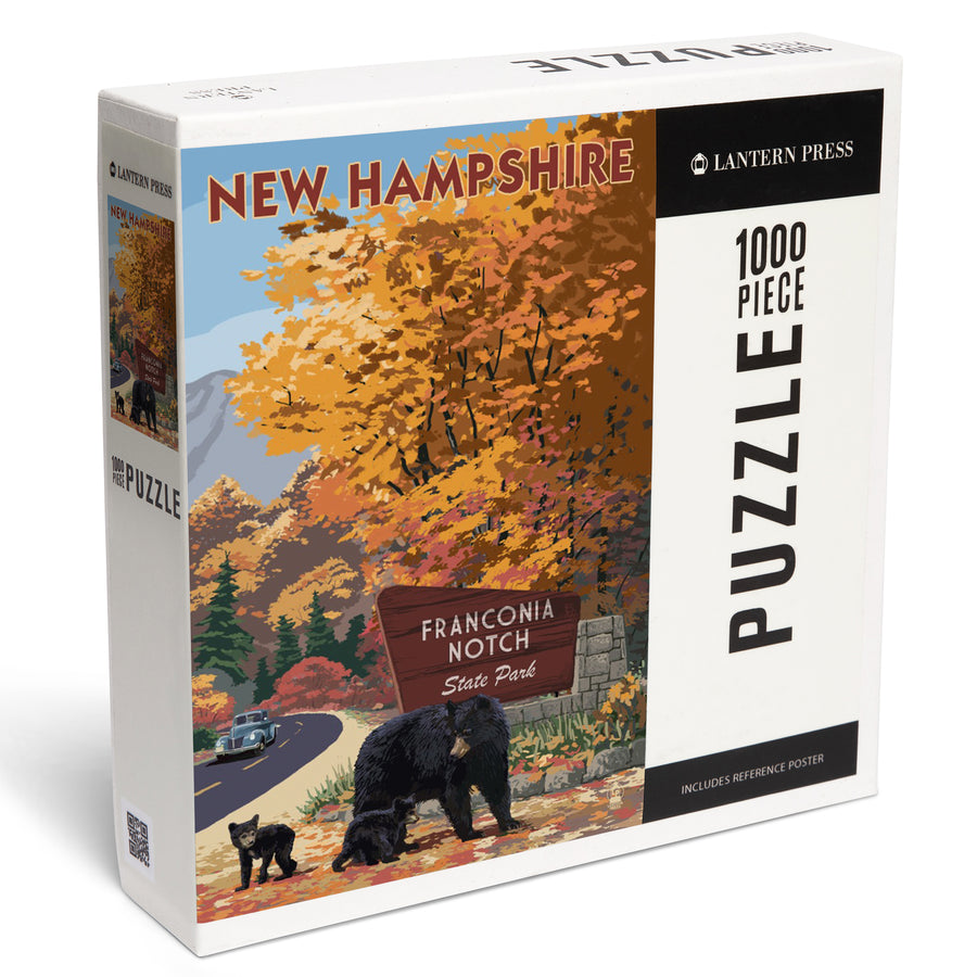 Franconia Notch State Park, New Hampshire, Bear Family and Fall Colors, Jigsaw Puzzle Puzzle Lantern Press 