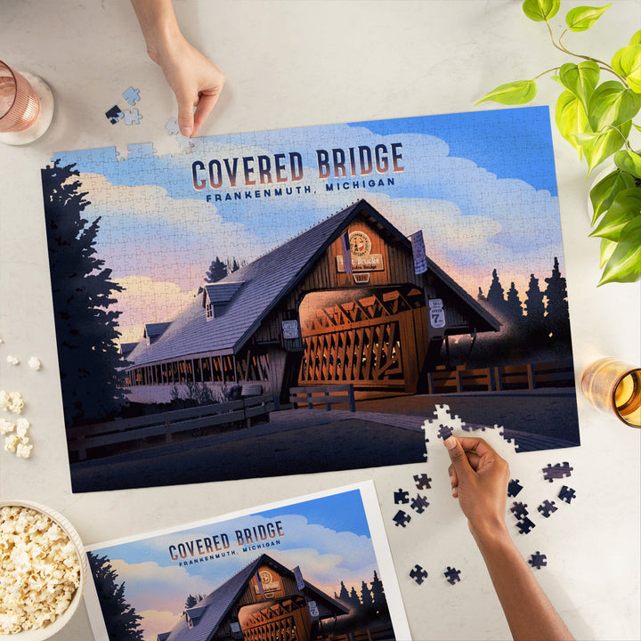 Frankenmuth, Michigan, Covered Bridge, Jigsaw Puzzle Puzzle Lantern Press 