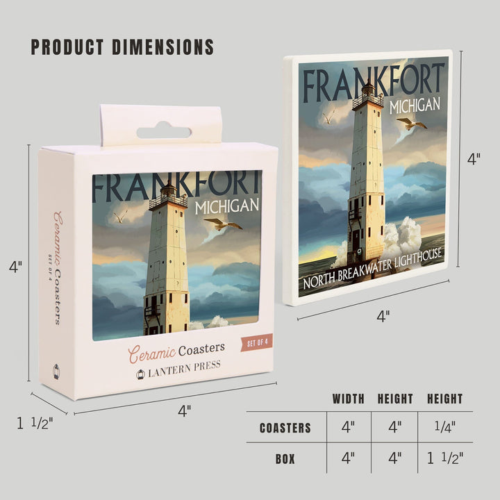 Frankfort Lighthouse, Michigan, Lantern Press Artwork, Coaster Set - Lantern Press