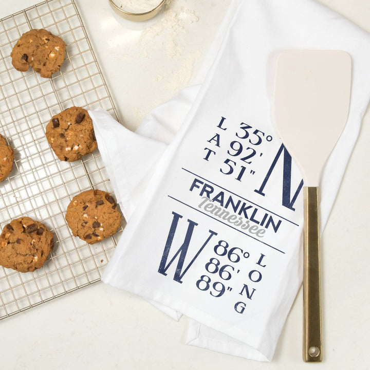 Franklin, Tennessee, Latitude Longitude (Blue), Organic Cotton Kitchen Tea Towels Kitchen Lantern Press 
