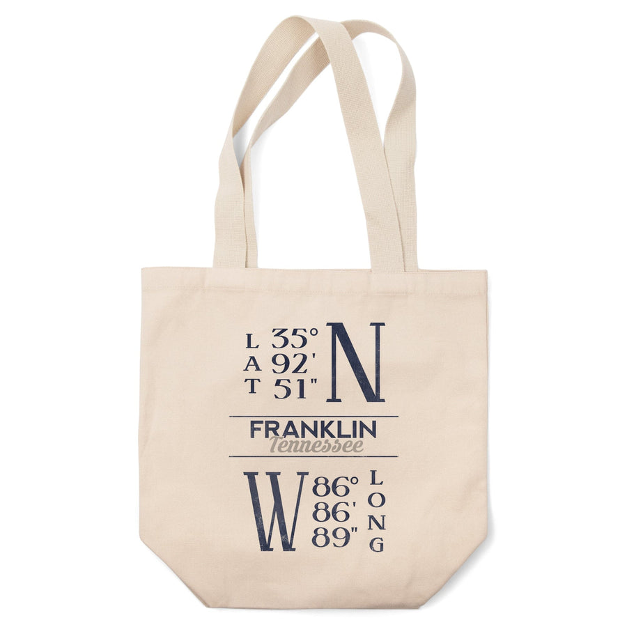 Franklin, Tennessee, Latitude Longitude (Blue), Tote Bag Totes Lantern Press 