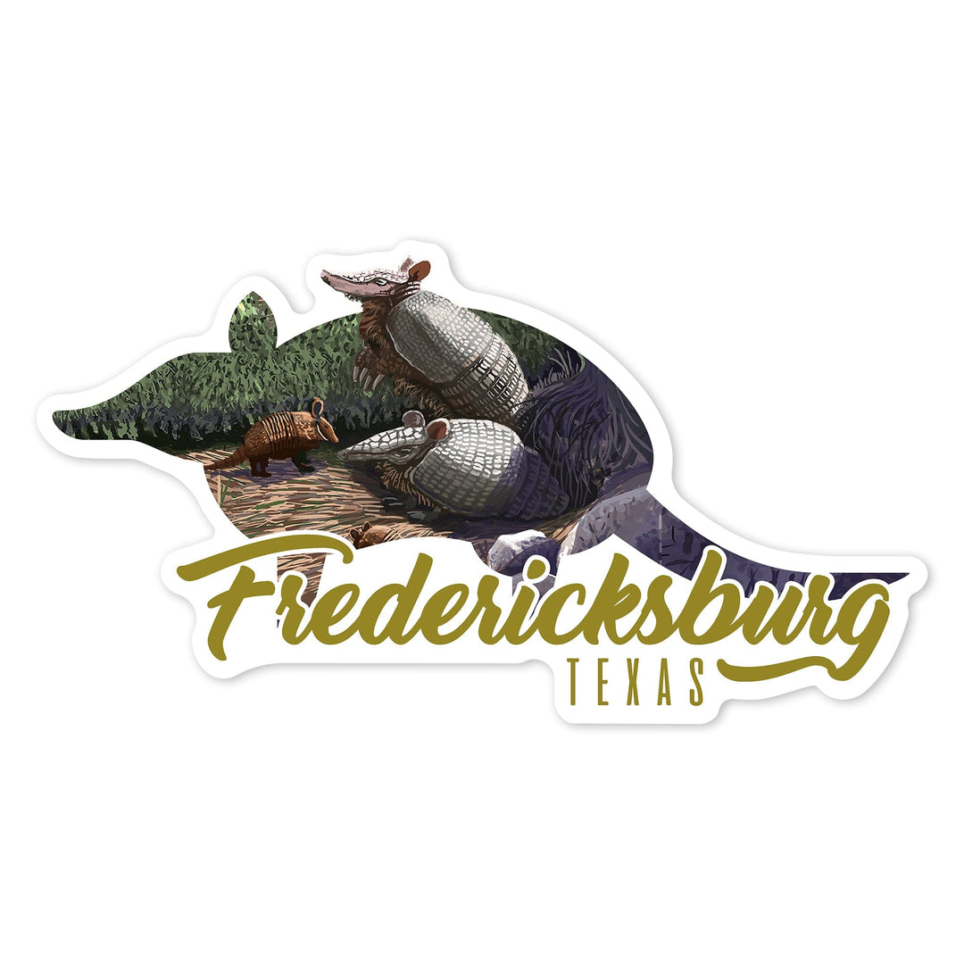 Fredericksburg, Texas, Armadillo, Contour, Vinyl Sticker Sticker Lantern Press 