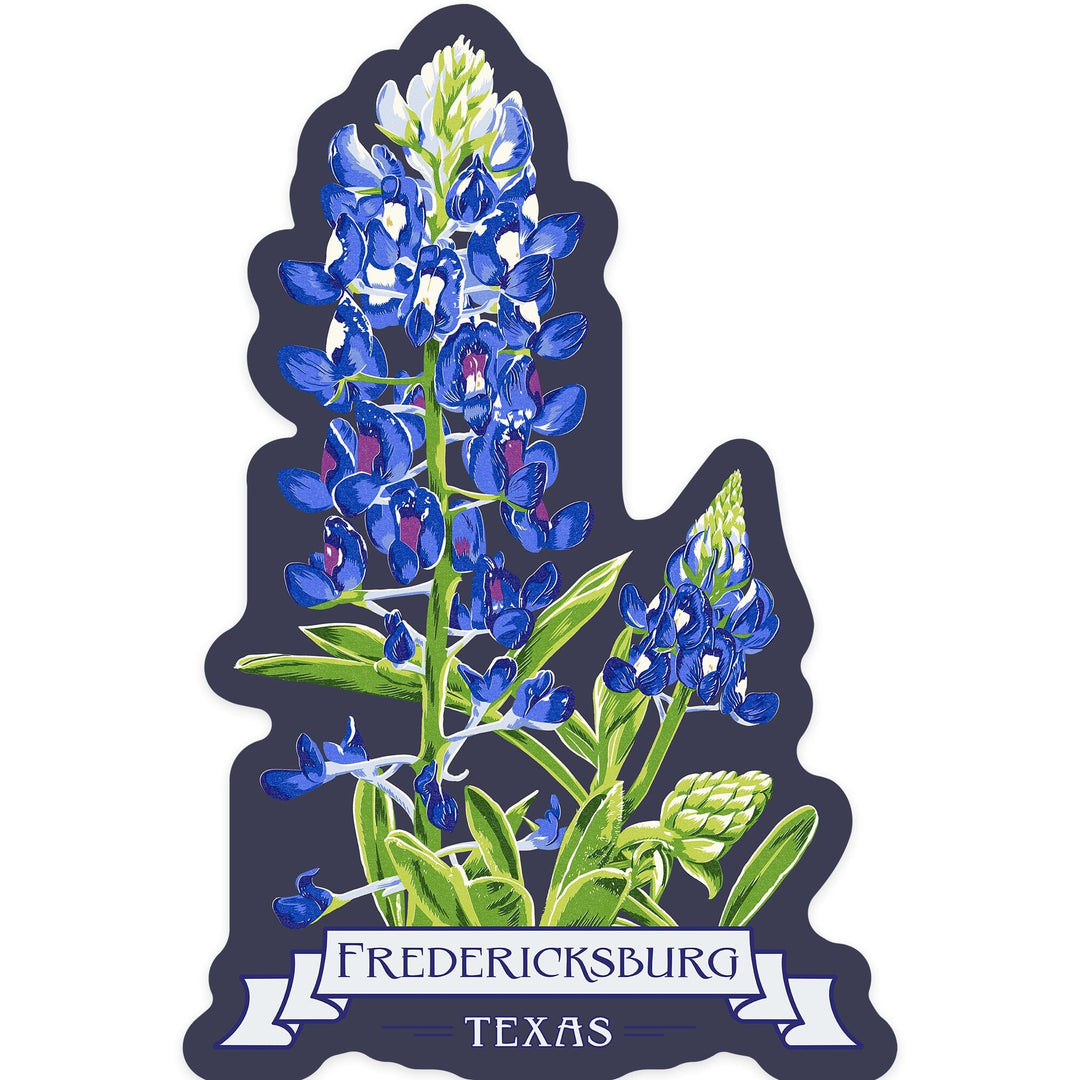 Fredericksburg, Texas, Bluebonnet, Letterpress, Contour, Vinyl Sticker Sticker Lantern Press 