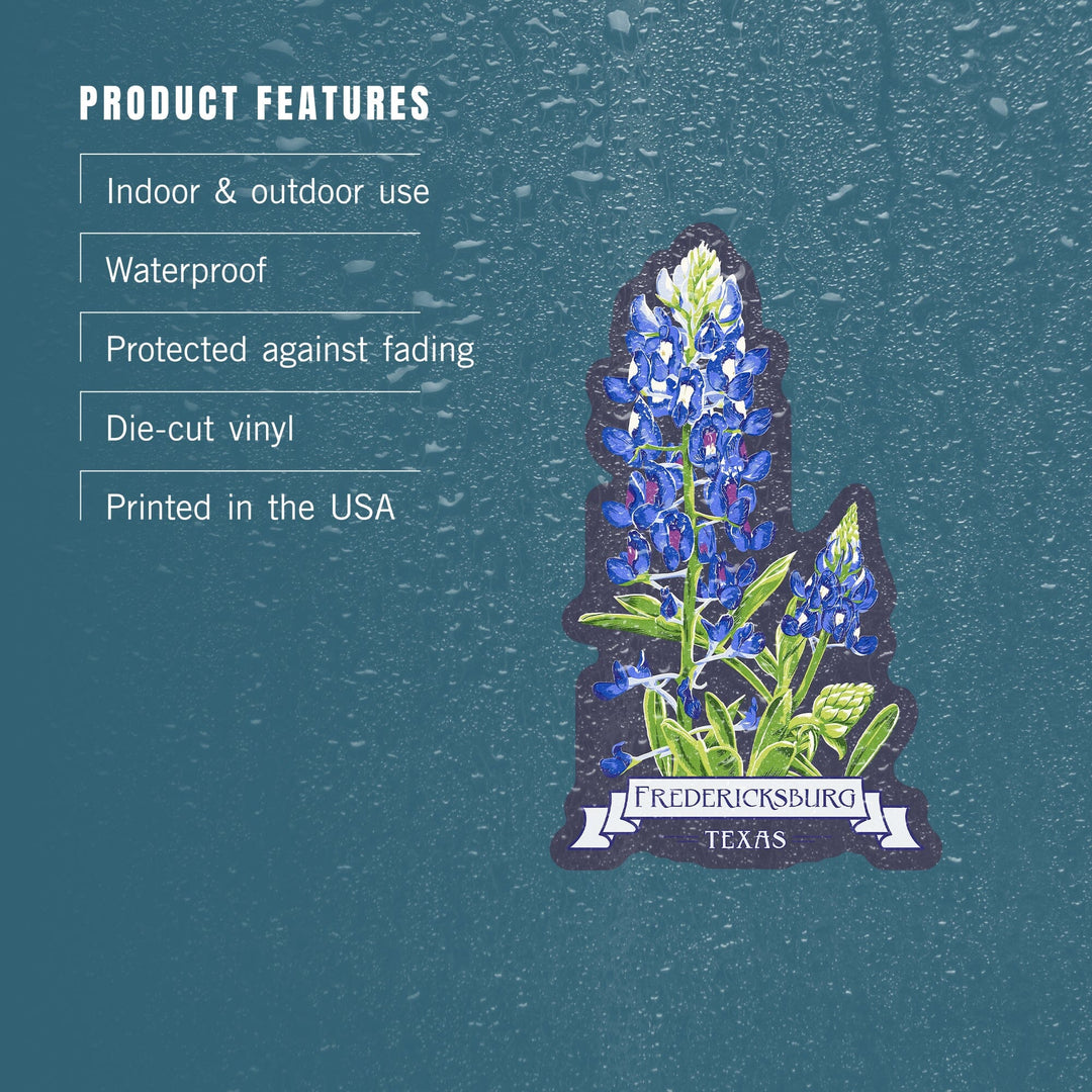 Fredericksburg, Texas, Bluebonnet, Letterpress, Contour, Vinyl Sticker Sticker Lantern Press 