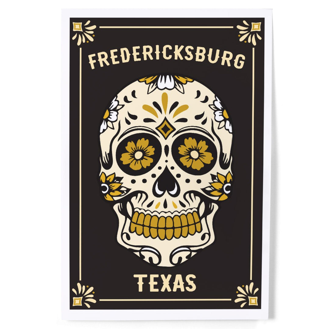 Fredericksburg, Texas, Day of the Dead, Sugar Skull and Flower Pattern (Black and Gold) Press, Art & Giclee Prints Art Lantern Press 