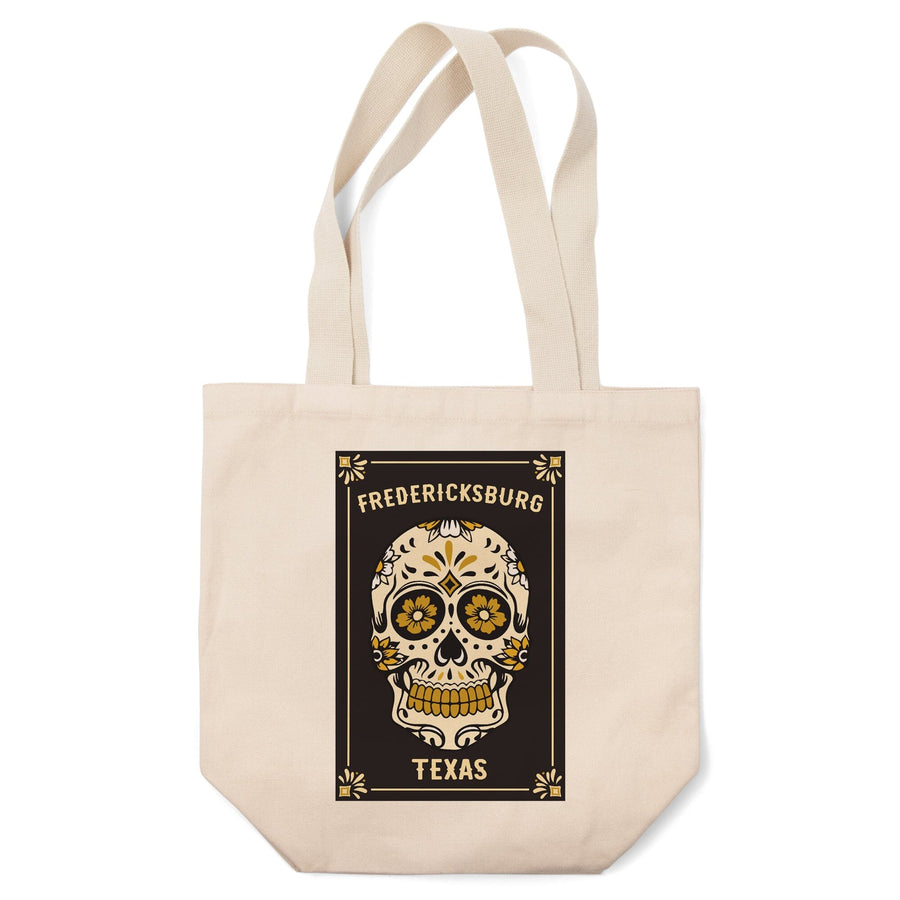 Fredericksburg, Texas, Day of the Dead, Sugar Skull and Flower Pattern (Black and Gold) Press, Tote Bag Totes Lantern Press 