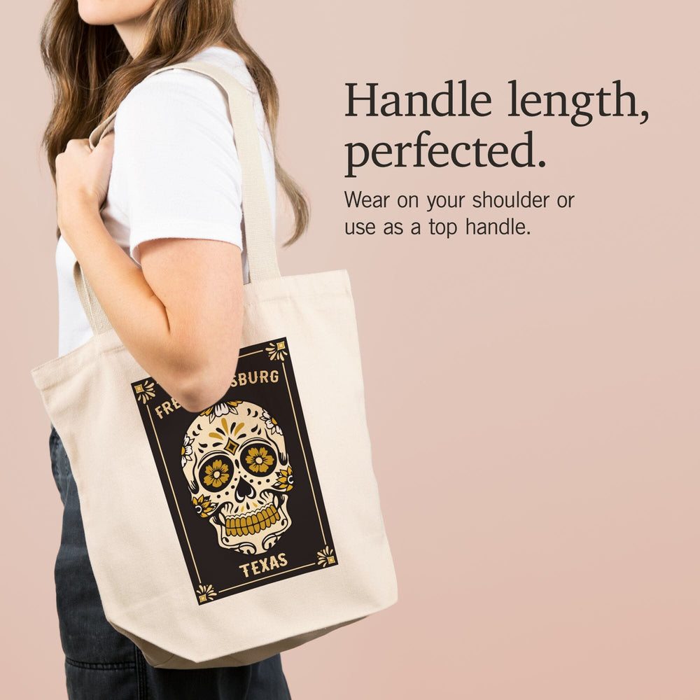 Fredericksburg, Texas, Day of the Dead, Sugar Skull and Flower Pattern (Black and Gold) Press, Tote Bag Totes Lantern Press 