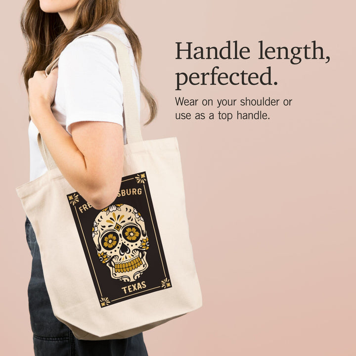 Fredericksburg, Texas, Day of the Dead, Sugar Skull and Flower Pattern (Black and Gold) Press, Tote Bag Totes Lantern Press 