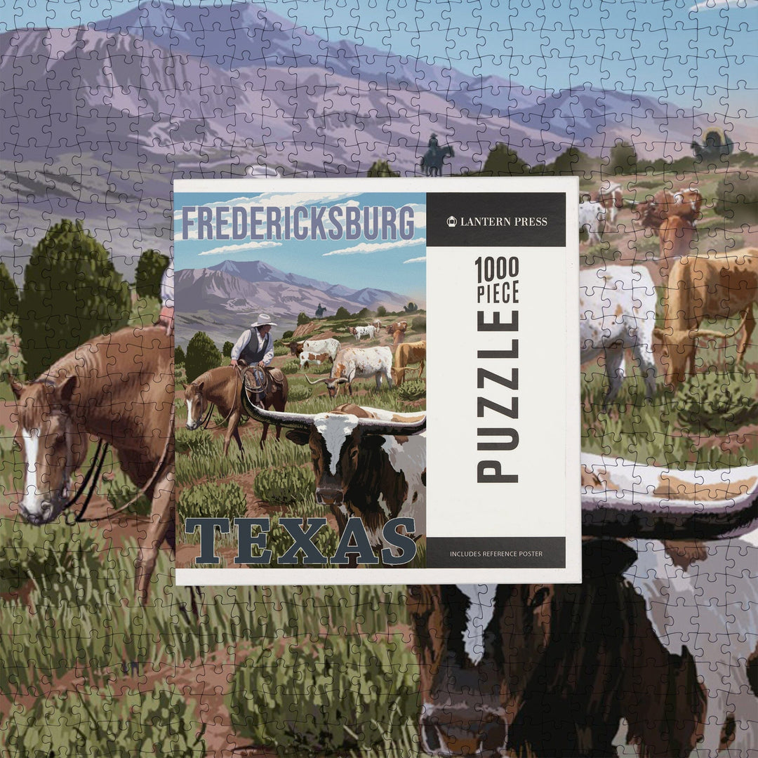 Fredericksburg, Texas, Longhorns, Jigsaw Puzzle Puzzle Lantern Press 