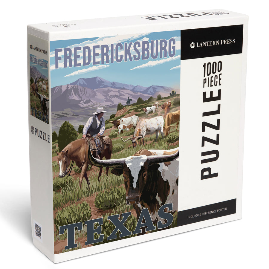 Fredericksburg, Texas, Longhorns, Jigsaw Puzzle Puzzle Lantern Press 