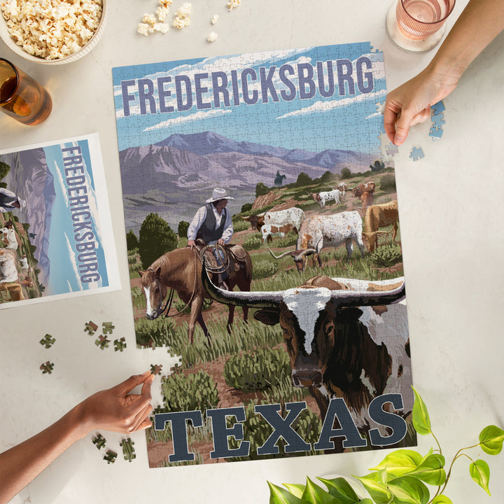 Fredericksburg, Texas, Longhorns, Jigsaw Puzzle Puzzle Lantern Press 